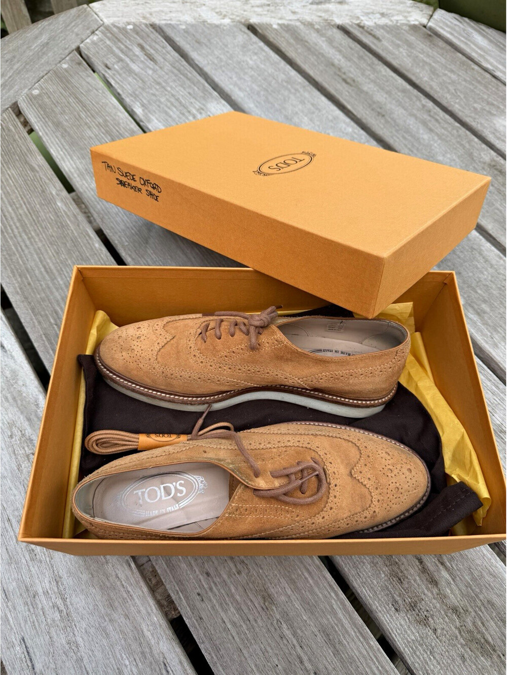 Tod's Women’s Saddle Brown Suede Wingtip Lace-Up Oxford Shoes US 8